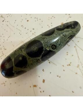 Good dark & light greens with gold colors Crocodile Jasper wand shaped stone